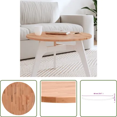 Produktbild von The Living Store Tischplatte Ø60x1,5 cm Rund Massivholz Buche