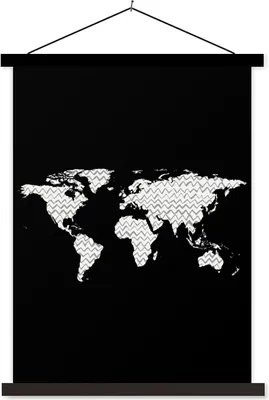 Produktbild von MuchoWow® Textilposter Weltkarte - Design - Dreieck 40x53 cm mit schwarzem Rahmen - Abbildung