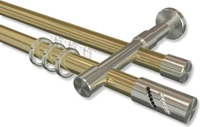 Produktbild von Interdeco Rundrohr-Innenlaufstange, Gardinenstange (Kombination) Messing-Optik / Edelstahl-Optik Modell Prestige Zoena, 20 mm Ø 2-läufig, 440 cm (geteilt)