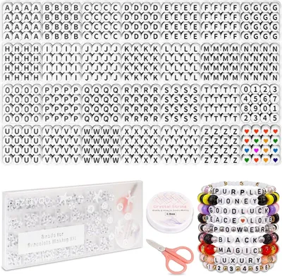 Produktbild von Perlen für Armbänder 1450 Stück, A-Z Runde Buchstabenperlen, Herzperlen, Zahlenperlen, für Kinder