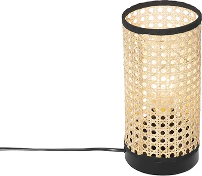 Produktbild von QAZQA - Landhaus I Vintage Tischleuchte I Tischlampe I Lampe I Leuchte Landhausstil Rattan mit Schwarz - Kata I Wohnzimmer I Schlafzimmer - Zylinder - LED geeignet E27