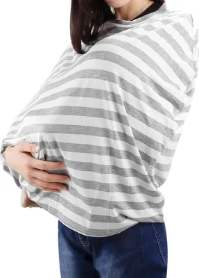 Produktbild von Stilltuch Stillschal elastic Mamascarf Baby Krankenpflege Abdeckung Milkscarf zum Stillen Abdeckung, Grauer & weißer Streifen