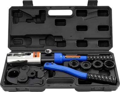 Produktbild von Hydraulische Rohrpresszange - U-Profil - Presskraft 10 t (10.000 kg) - U-Backen 16/20/25/32 mm - Hub 20 mm - Größe 41×12×6 cm - Blau