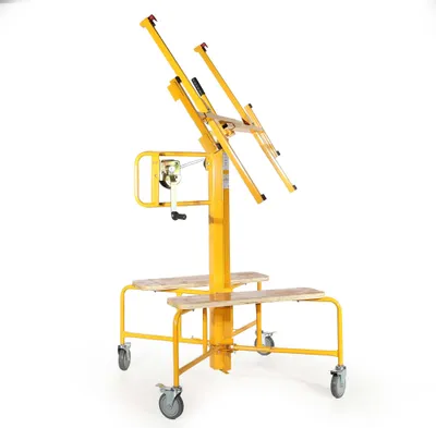 Produktbild von Wiltec Plattenheber bis max. 75 kg, Höhe 145-350 cm, Montagehilfe für Trockenbau, Paneelheber neigbar mit 4 Rädern mit Feststellbremse