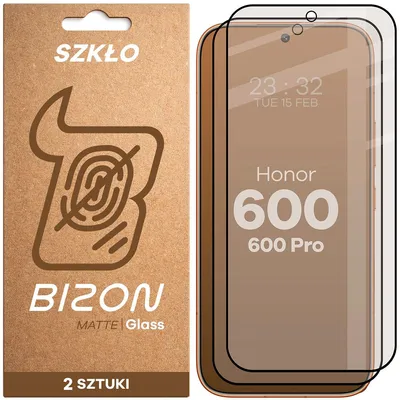 Produktbild von 2x Mattes Hartglas für Honor 600 5G / 600 Pro 5G, Bizon Glass Matte Duo, Schwarzer Rahmen