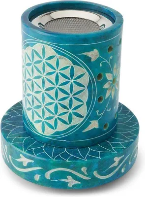 Productafbeelding van Famanu rookpot van wortelhout met zeef voor theelicht, diameter 9,5 cm - turquoise