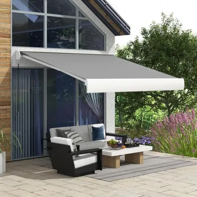 Produktbild von Gelenkarmmarkise Hellgrau 295x250x150 cm Elektrisch Mit Handkurbel Fernbedienung Aluminium Balkonmarkise Sonnenschutz