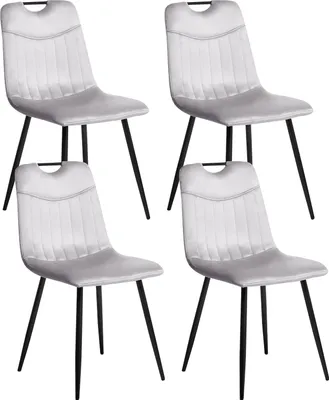 Produktbild von BELIANI Esszimmerstühle 4er Set Hellgrau Samtstoff mit Schwarzen Beinen Ohne Armlehnen Modern Gesteppt Polsterstühle Esszimmer