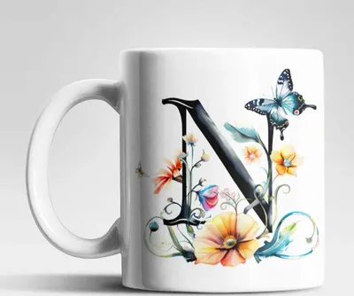 Produktbild von Name A bis Z Blumen Schmetterlinge Kaffeetasse Teetasse Tasse Geschenkidee – N