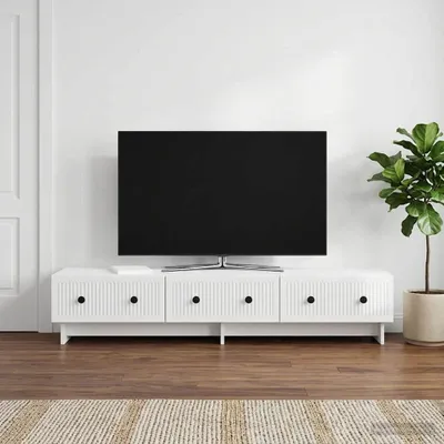 Obrázek produktu pro Maison Exclusive – Televizní skříňky, rozměry 147 x 34,5 x 30 cm, bílá, lesklá, vyrobené z dřevotřísky