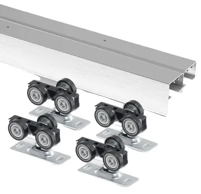 Produktbild von VEVOR Schiebetürbeschlagset, 1,75 m Schwerlast Schiebetürbeschlagset, Gewerbliche Schiebetürbeschläge und Schiene für 24"-36" breite Einzeltüren, Einfach und reibungslos zu installieren, 6 ft-a, Doppelschiene-a