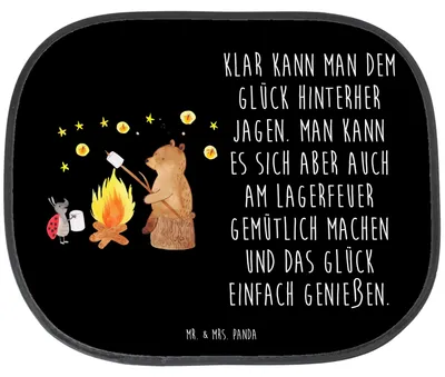 Produktbild von Mr. & Mrs. Panda Sonnenschutz Auto Bär & Marienkäfer Lagerfeuer - Schwarz - Geschenk, autofenster, Autoscheibe, Sonnenblende, Seitenscheibe, Teddy, pkw