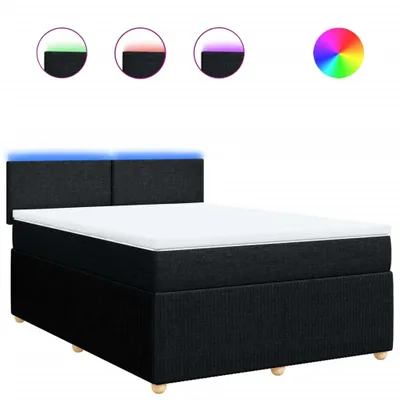 Image de Sommier à lattes de lit avec matelas Noir 140x200 cm Tissu