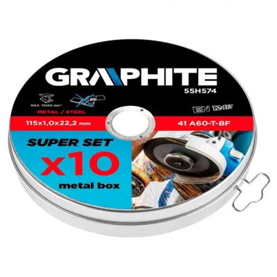 Obrázok produktu pre GRAPHITE Kotúč na rezanie kovov 115 x 1,0 x 22,2 mm, 41 A60-T-BF, 10 ks.