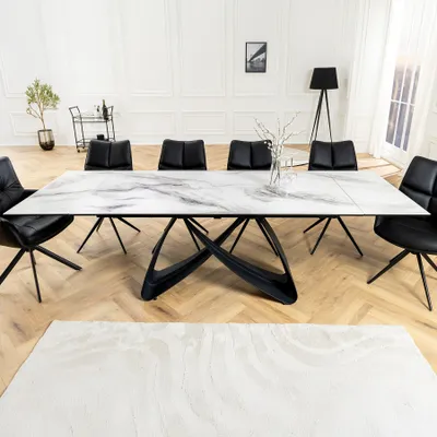 Produktbild von riess-ambiente Ausziehbarer Esstisch INFINITY 180-260cm weiß Keramik Marmor schwarz Metall Esszimmertisch Konferenztisch Tisch