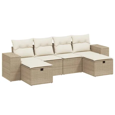 Immagine prodotto di vidaXL Set di divani da giardino 6 pezzi con cuscini Beige poly rattan