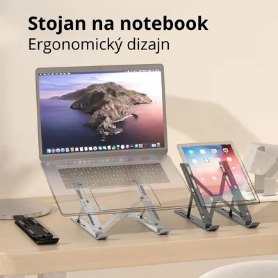 Obrázok produktu pre Nastaviteľný hliníkový skladací stojan na notebook MacBook - strieborný