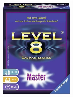 The image shows the front packaging of the board game 'Level 8 Master' by Ravensburger.