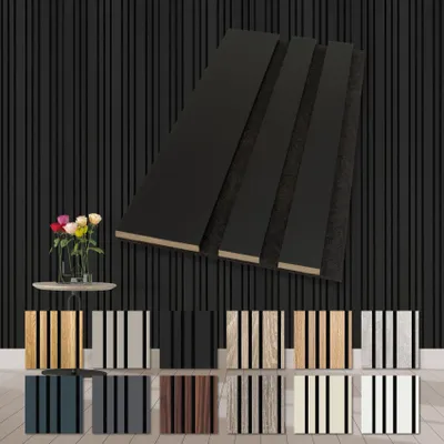 Produktbild von HEXIM Akustikpaneele Holz Musterstück Mila - flexible Wandpaneele Wanddeko Holzpaneele Wand Kombipaneel Wandverkleidung innen Schalldämmung Akustikfilz schwarz Black Edition