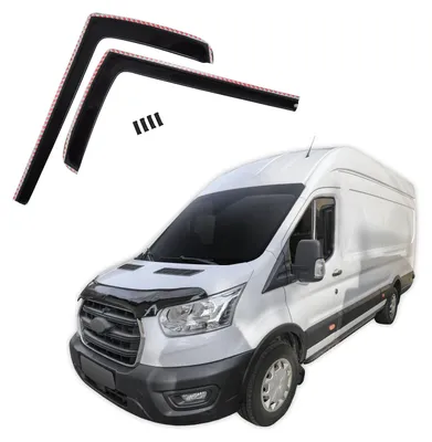 Obrázek produktu pro GP deflektory větru Pro Ford Transit mk8 od roku 2014 2dílné GP deflektory deště, černé, tónované, aerodynamické, snadná montáž, upevnění pomocí spon