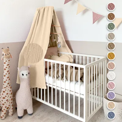 Produktbild von Handgefertigter Baumwoll-Betthimmel für Babybett, Gold Applikation
