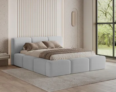 Produktbild von Chilly Polsterbett Como Grau Bouclé-Stoff 200x200 cm mit Stauraum
