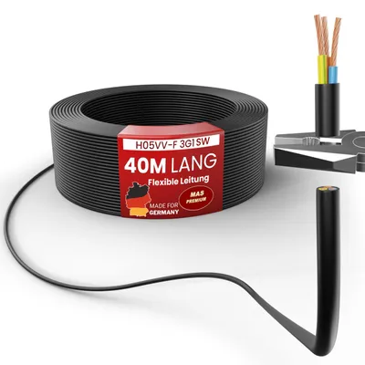 Immagine prodotto di Cavo flessibile in plastica da 40 metri, sezione H05VV-F, 3G1, colore nero, adatto per apparecchiature