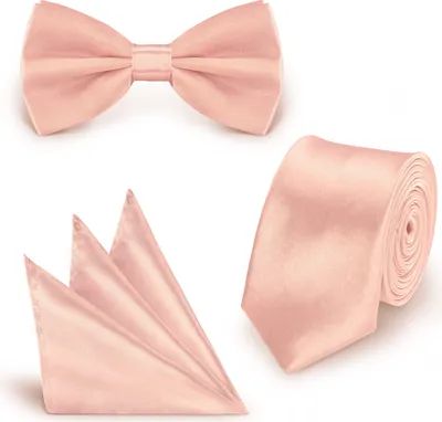 Produktbild von SET Krawatte Fliege Einstecktuch Zartrosa  einfarbig uni aus Polyester