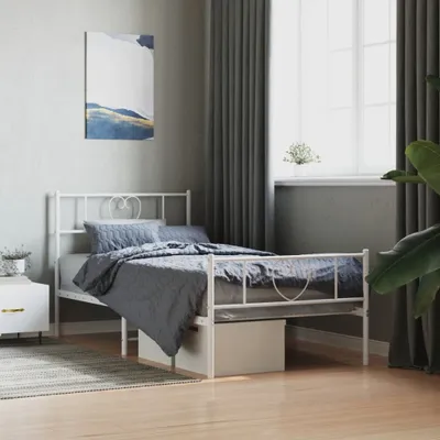 Produktbild von Bettgestell mit Kopf- und Fußteil Metall Weiß 90x200 cm