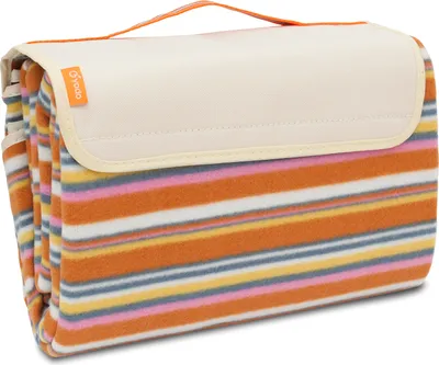 Produktbild von BRUBAKER Picknick Decke Fleece mit wasserfester PEVA Unterseite 150 x 135 cm Weiß Streifen Multicolor