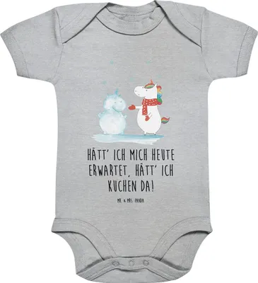 Produktbild von Mr. & Mrs. Panda Einteiler Einhorn Schneemann 1. - 3. Monat - Heather Grey - Geschenk, Weihnachten, Kuchen, Schnee, Strampler, Unicorn, Winter, baumwoll, Baby, overall
