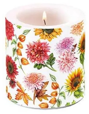 Produktbild von Herbst Kerze klein Ø 7,5 cm x 9 cm Blumen