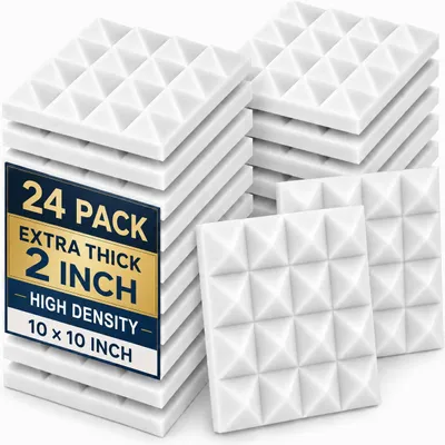 Zdjęcie produktu dla Akustyczne panele piramidowe, 24 sztuki, 25 x 25 x 5 cm, białe