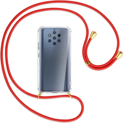 Produktbild von Handykette Backcover-Schutzhülle mit Band (Metall goldfarben) für Nokia 9 PureView - rot