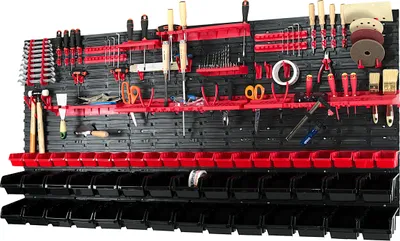 Produktbild von 102-dielna sada nástenných držiakov na náradie 1728 x 780 mm nástenná polica perforovaná stena dielňa nástenné držiaky na náradie