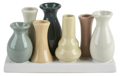 Produktbild von Handgefertigte kleine Keramik Deko Blumenvasen Set aus 7 Vasen in bunt