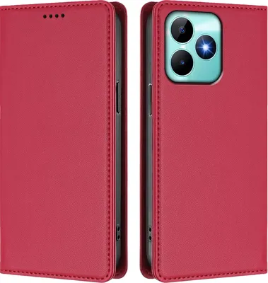 Obrázek produktu pro Kožené pouzdro pro Realme C53/Realme Note 50, magnetické flipové pouzdro zPolyuretankůže se stojánkem Červená