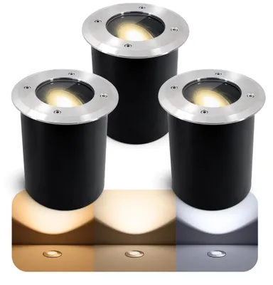 Produktbild von 3 Stück SSC-LUXon JUAVI Bodeneinbaustrahler GU10 IP67 schwenkbar - mit LED GU10 5W LumiFLEX 230V - Bodenspot außen befahrbar