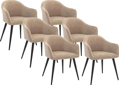 Produktbild von Stuhl 6er-Set mit Armlehnen - Samt-Optik & Metall - Beige - BIBO