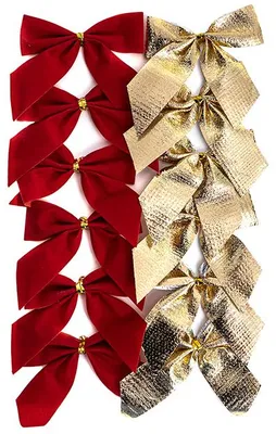 Image de Noeuds décoratifs rouges et dorés, lot de 12 - Dalprint dpCraft