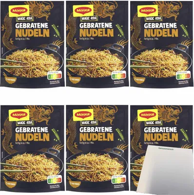 Produktbild von Maggi Asia gebratene Nudeln mit Gemüse 6er Pack (6x121g Beutel) + usy Block