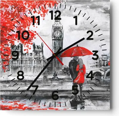 Produktbild von Wanduhr - Quadrat - Glasuhr - London Architektur big ben - 40x40cm - Schleichendes Uhrwerk - Lautlos - zum Aufhängen bereit - Dekoration Modern - Wanddekoration aus Glas - C4AC40x40-3153