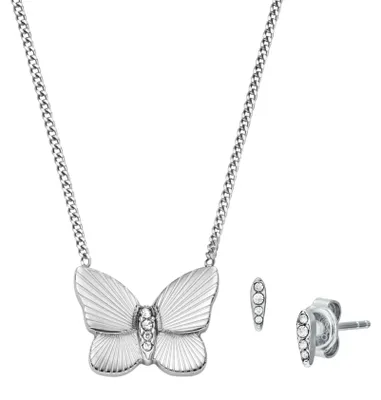 Produktbild von Fossil Schmuck-Set Halskette Ohrstecker Butterfly Edelstahl JF04935SET