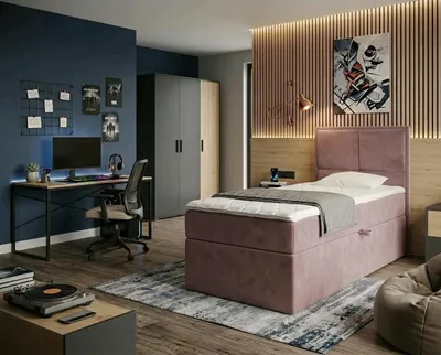 Produktbild von NORDELO Boxspringbett MODERNO 120x200 cm AMOR Velvet Rosa Komplett-Set gepolstertes Einzelbett mit Stauraum, Matratze und 4 cm Visco-Topper, Bonellfederkernmatratze, T30-Schaum