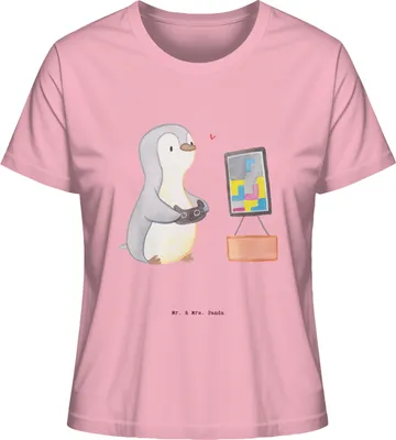Produktbild von Mr. & Mrs. Panda Damen T-Shirt Pinguin Zocken Größe M - Baumwolle Pink - Geschenk, Oberteil, Damenshirt, Gaming, Kurzarmshirt, Basic Shirt, Videospiele, Videogames