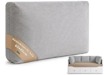 Produktbild von Rückenkissen Sofa mit Füllung und Bezug – Sofakissen Cord 65x45 cm Hellgrau