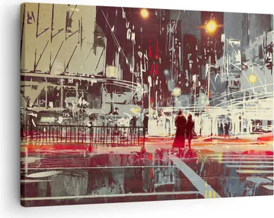 Produktbild von Bild auf Leinwand - Leinwandbild - Stadt Straße Nacht - 70x50cm - Wand Bild - Wanddeko - Wandbilder - Leinwanddruck - Bilder - Kunstdruck - Wanddekoration - Leinwand bilder - Wandkunst - AA70x50-3780