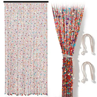 Produktbild von Bambusperlenvorhang - Türvorhang - 200 x 90 cm - 52 Stränge - 2 Leinenbänder - Boho-Stil - Mehrfarbig