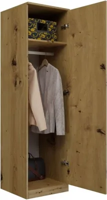 Obrázok produktu pre Šatníková skriňa, šatníková skriňa do predsiene, vešiaková tyč, tmavohnedá, šírka 50 cm