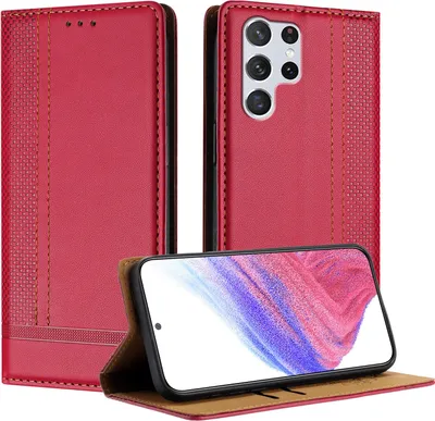 Immagine prodotto di Custodia per Samsung Galaxy S22 Ultra 5G in pelle con funzione stand rosso